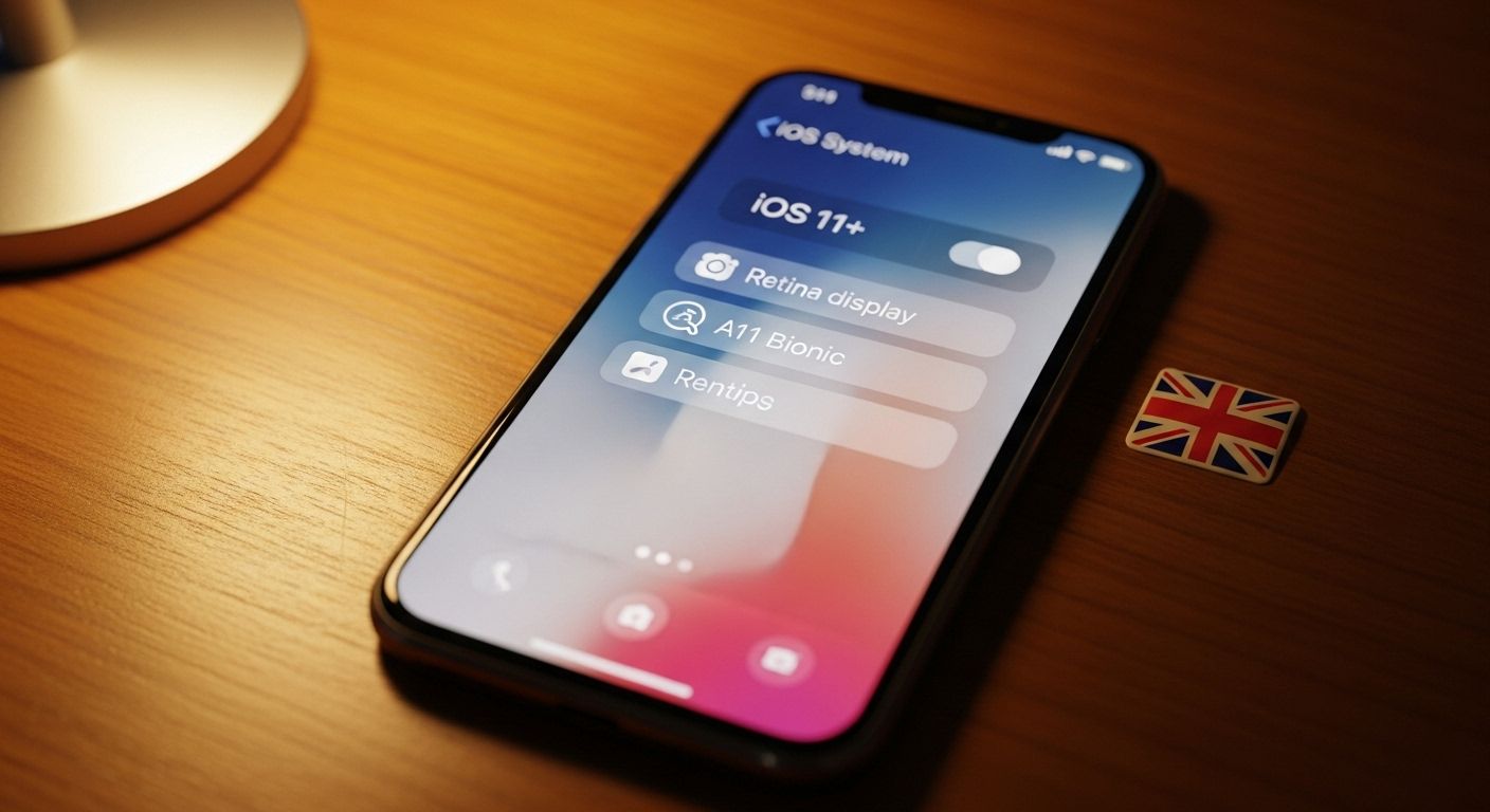 iPhone showing iOS requirements with UK flag detail