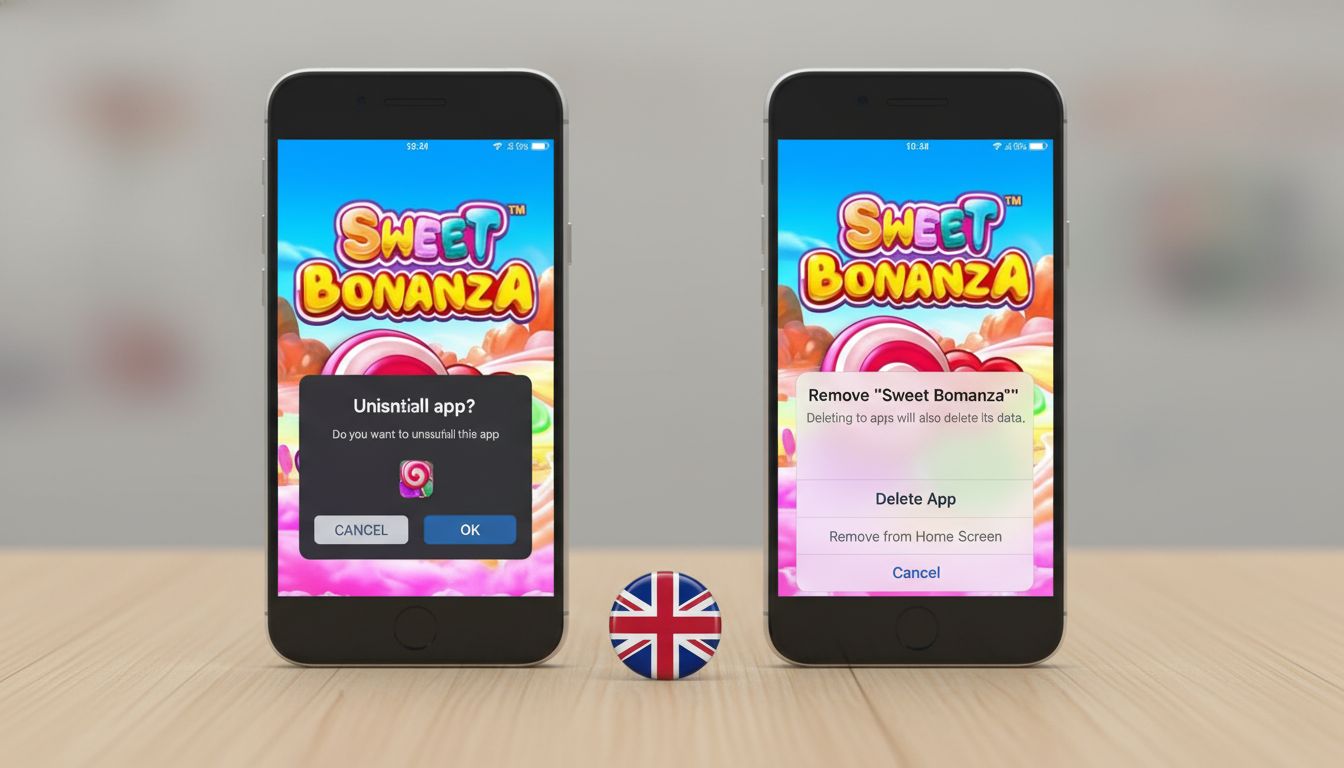 Android and iOS uninstall screens with UK indicator